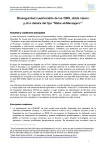 Declaración de ENSSER sobre la publicación Séralini et aly las reacciones que ha suscitado Bioseguridad cuestionable de los OMG, doble rasero y otro debate del tipo 