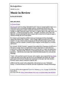 January 14, 2011  Music  in  Review by  ALLAN  KOZINN  NEIL  ROLNICK
