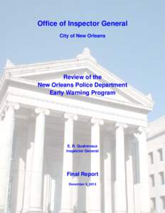 Office of Inspector General City of New Orleans Review of the New Orleans Police Department Early Warning Program
