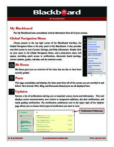 MY BLACKBOARD  My Blackboard The My Blackboard area consolidates critical information from all of your courses.  Global Navigation Menu
