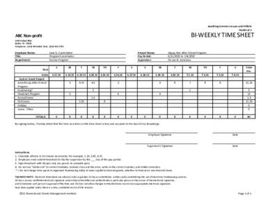 Avoiding Common Issues and Pitfalls Handout 3 BI-WEEKLY TIME SHEET  ABC Non-profit