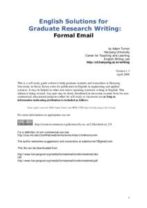 English Solutions for Graduate Research Writing: Formal Email by Adam Turner Hanyang University