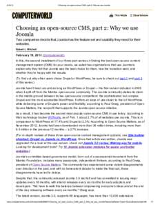 [removed]Choosing an open-source CMS, part 2: Why we use Joomla Choosing an open-source CMS, part 2: Why we use Joomla