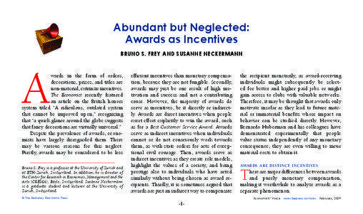 Abundant but Neglected: Awards as Incentives BRUNO S. FREY AND SUSANNE NECKERMANN