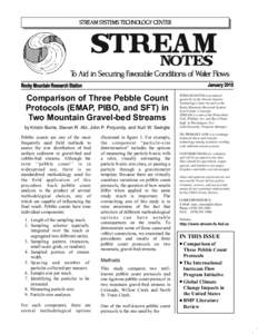 Comparison of Three Pebble Count Protocols (EMAP, PIBO, and SFT) in Two Mountain Gravel-bed Streams by Kristin Bunte, Steven R. Abt, John P. Potyondy, and Kurt W. Swingle Pebble counts are one of the most frequently used