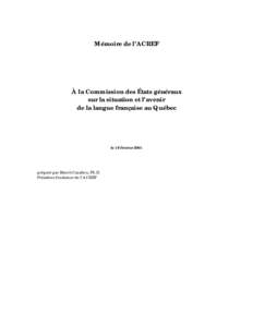 Mémoire de l’ACREF  À la Commission des États généraux sur la situation et l’avenir de la langue française au Québec