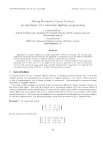 ACM SIGSAM Bulletin, Vol. 38, No. 2, JuneFormally reviewed communication Solving Parametric Linear Systems: an experiment with constraint algebraic programming
