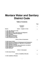 Montara Water and Sanitary District Code Table of Contents Page CHAPTER I. General