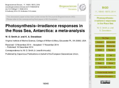 This discussion paper is/has been under review for the journal Biogeosciences (BG). Please refer to the corresponding final paper in BG if available. Discussion Paper  Biogeosciences Discuss., 11, 18045–18072, 2014