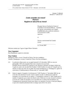 Tribunal de santé et sécurité Occupational Health and Safety au travail Canada Tribunal Canada 275 rue Slater Street, Ottawa (Ontario) K1P 5H9 – Télécopieur : ([removed]_______________________________________