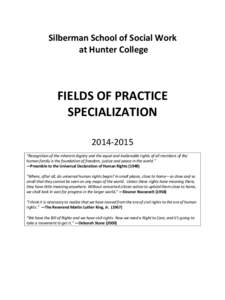 Silberman School of Social Work at Hunter College FIELDS OF PRACTICE SPECIALIZATION