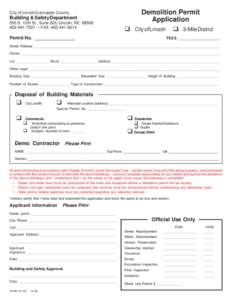 Demolition Permit Application City of Lincoln/Lancaster County  Building & Safety Department