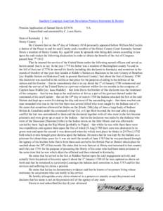 Southern Campaign American Revolution Pension Statements & Rosters Pension Application of Samuel Davis S37878 Transcribed and annotated by C. Leon Harris. VA