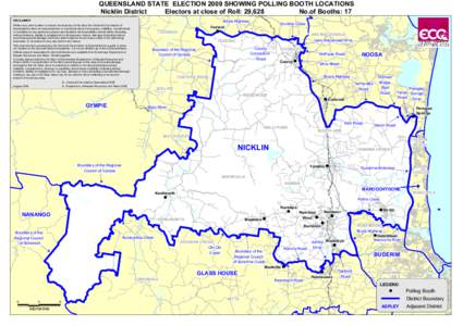 QUEENSLAND STATE ELECTION 2009 SHOWING POLLING BOOTH LOCATIONS Nicklin District Electors at close of Roll: 29,628 No.of Booths: 17 Bruce Highway
