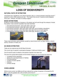 THE SOIL IS ALIVE!  LOSS OF BIODIVERSITY NATURAL RATE OF EXTINCTION If the Earth was in equilibrium, the natural extinction rate (i.e. normal evolution) would be around 1 species for every million species per year. This 