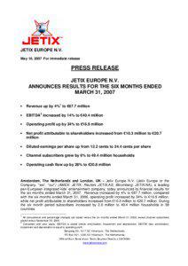 JETIX EUROPE N.V. May 16, 2007 For immediate release