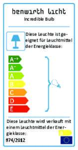 Incredible Bulb Diese Leuchte ist geeignet für Leuchtmittel der Energieklasse: Diese Leuchte wird verkauft mit einem Leuchtmittel der Energieklasse: