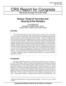 Greece: Threat of Terrorism and Security at the Olympics