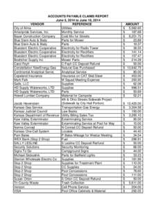 ACCOUNTS PAYABLE CLAIMS REPORT June 5, 2014 to June 18, 2014 VENDOR REFERENCE City of Alma Utilities