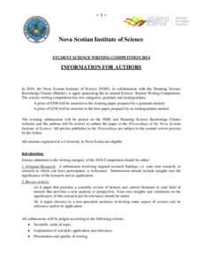 ~1~  Nova Scotian Institute of Science STUDENT SCIENCE WRITING COMPETITION[removed]INFORMATION FOR AUTHORS