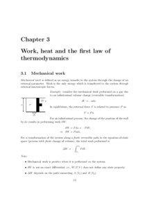 Chapter 3 Work, heat and the first law of thermodynamics