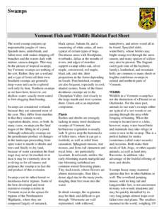 Swamps  Vermont Fish and Wildlife Habitat Fact Sheet The word swamp conjures up impenetrable jungles of vines, Spanish moss, underbrush, and