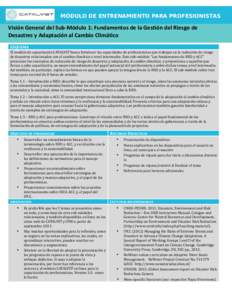 MÓDULO DE ENTRENAMIENTO PARA PROFESIONISTAS  Visión General del Sub-Módulo 1: Fundamentos de la Gestión del Riesgo de Desastres y Adaptación al Cambio Climático ESQUEMA El modulo de capacitación CATALYST busca for