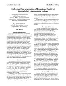 Iowa State University  Health/Food Safety Molecular Characterization of Recent and Archived Erysipelothrix rhusiopathiae Isolates