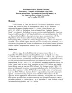 Report Pursuant to Section 129 of the Emergency Economic Stabilization Act of 2008:Restructuring of the Government™s Financial Support to the American International Group, Inc. on November 10, 2008