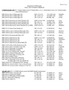 DRAFTDepartment of Philosophy FALL 2010 COURSE SCHEDULE UNDERGRADUATE (W = Liberal Studies Area IV/Gordon Rule; x or y = multicultural course; M = Liberal Studies Area I [Mathematics])