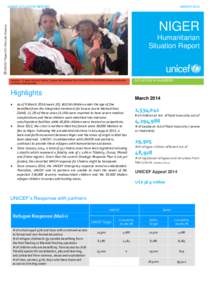 NIGER SITUATION REPORT  MARCH 2014 @UNICEF Niger/2014/Brazaki Absatou