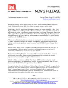 BUILDING STRONG®  U.S. ARMY CORPS OF ENGINEERS NEWS RELEASE