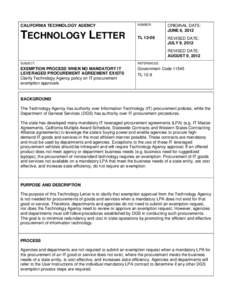 CALIFORNIA TECHNOLOGY AGENCY  NUMBER: TECHNOLOGY LETTER