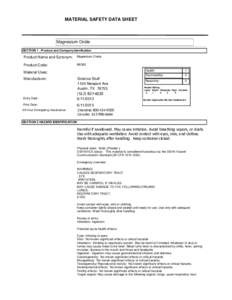 MATERIAL SAFETY DATA SHEET  Magnesium Oxide SECTION 1 . Product and Company Idenfication  Product Name and Synonym: