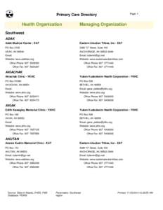 Page: 1  Primary Care Directory Health Organization