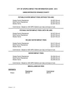 CITY OF APOPKA IMPACT FEE INFORMATION GUIDE[removed]UNINCORPORATED ORANGE COUNTY **************************************************************************************************** POTABLE WATER IMPACT FEES (WITHOUT RE-U
