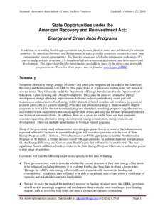 State Opportunities under the ARRA: Energy and Green Jobs Programs