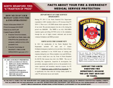 FACTS ABOUT YOUR FIRE & EMERGENCY MEDICAL SERVICE PROTECTION NORTH BRANFORD FIRE: “A TRADITION OF PRIDE” HOW MUCH OF YOUR