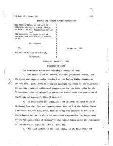 19 Lnd. C1. Conrm. 107 BEFORE THE INDIAN CLAIMS COMMISSION TKE PEORLA TRIBE OF INDIANS OF OKLAHOMA AND MABEL STATON PARKER on behalf of t h e Piankeshaw Nation and