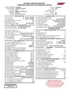 NATIONAL BRIDGE INVENTORY TENNESSEE INVENTORY AND APPRAISAL REPORT COUNTY: LAUDERDALE ROUTE: 00816 SPECIAL CASE: 0