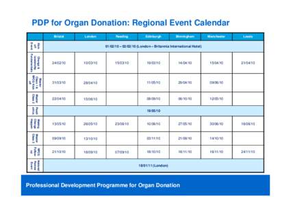 PDP for Organ Donation: Regional Event Calendar Bristol London  Reading