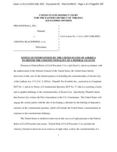 Case 1:14-cvGBL-IDD Document 46 FiledPage 1 of 4 PageID# 387  UNITED STATES DISTRICT COURT FOR THE EASTERN DISTRICT OF VIRGINIA ALEXANDRIA DIVISION PRO-FOOTBALL, INC.,