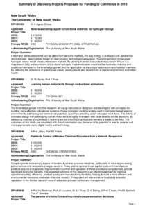 Summary of Discovery Projects Proposals for Funding to Commence inNew South Wales The University of New South Wales DP1095209