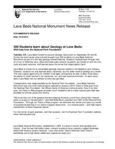 National Park Service U.S. Department of the Interior Lava Beds National Monument