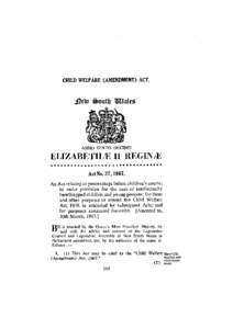 CHILD WELFARE (AMENDMENT) ACT.  A N N O SEXTO D E C I M O ELIZABETHE II REGINE Act No. 2 7 , [removed] .