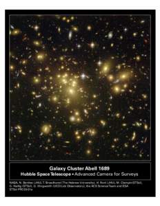 Galaxy Cluster Abell 1689 Hubble Space Telescope • Advanced Camera for Surveys NASA, N. Benitez (JHU), T. Broadhurst (The Hebrew University), H. Ford (JHU), M. Clampin(STScI), G. Hartig (STScI), G. Illingworth (UCO/Lic