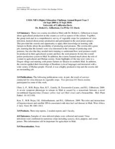 Version 24 Oct 2010 Dnr.c.challenge.2007.Ann Report year 3 UCDavis New Paradigm 2010.doc USDA NIFA Higher Education Challenge Annual Report Year[removed]Sept 2009 to 15 Sept[removed]University of California-Davis