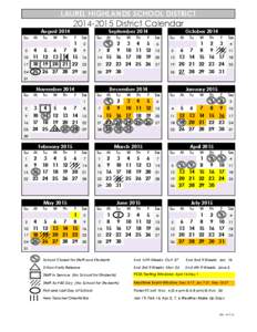 LAUREL HIGHLANDS SCHOOL DISTRICT[removed]District Calendar August 2014 Su