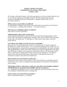 Bureau of Reclamation Contingency Plan Q&A Document