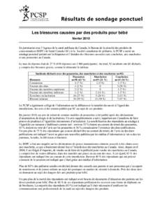 Résultats de sondage ponctuel Les blessures causées par des produits pour bébé février 2010 En partenariat avec l’Agence de la santé publique du Canada, le Bureau de la sécurité des produits de consommation (BS